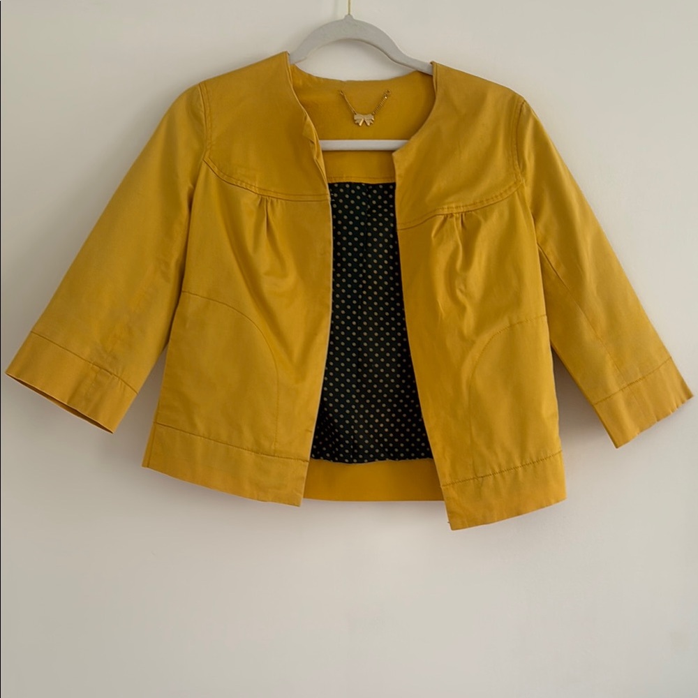 Chic Yellow Jacket with Polka Dot Lining